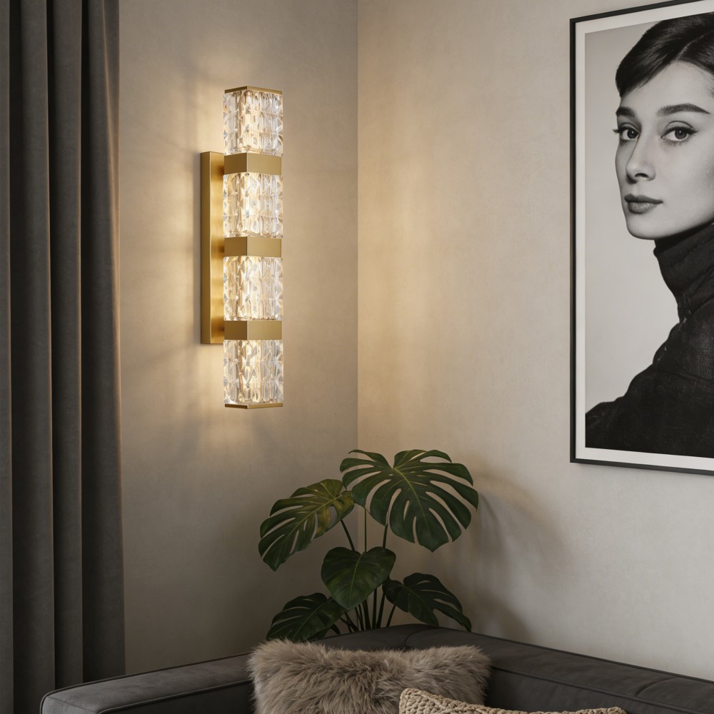 Custom Copper Modern Luxury LED Sconce Gold Crystal Vintage Design New Square Wall Bracket for Hotel Rooms Living Room Wall Lamp