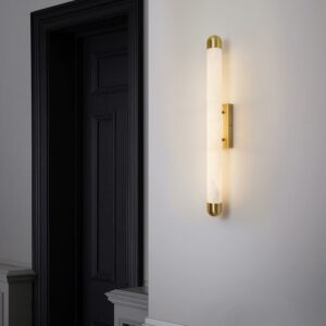 D80*H1000mm Custom Luxury Interior Decoration Hotel Villa Living Room Corridor Creative Natural Copper Alabaster Wall Lamps