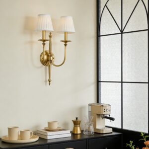 Custom Full Copper Fabric American Countryside Minimalist Modern Living Room Bedroom Wall Lamp Light Nordic Retro Mediterranean