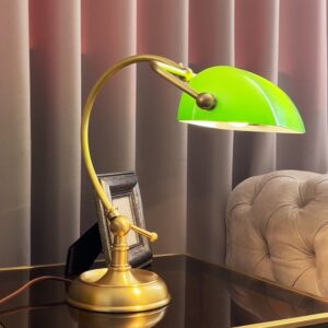 Copper Modern European Antique Bank Desk Lamp Green Glass Brass Metal Bedside Decorative Retro Banker Table Lamp Light