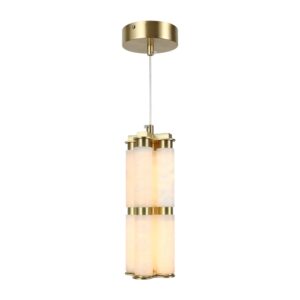 LED Natural Alabaster Chandelier for Home Decor Minimalist Warm White Latest Cylinder Marble Pendant for Living Room Villa