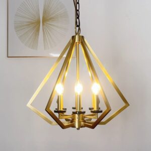Modern Brass Chandelier Nordic Dining Room Foyer Villa Lamp Geometric Metal Designer Diamond Silhouette Lantern Fixture Light