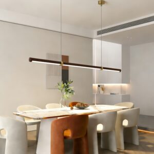 Copper Nordic Ceiling Lighting Chandelier for Living Room Design Wood Grain Restaurant Living Roomlinear Pendant Light