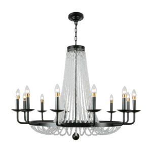 Copper Black LED Chandelier with Vintage Crystal Fish Line Linear Design for Living Room Dining Room Bedroom Staircase