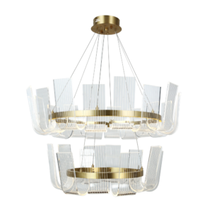 Copper Creative Design 2-Tier Round LED Ring Chandelier for Murano Crystal Glass Metal Pendant Light European Customized