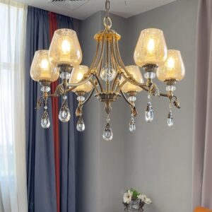 Luxury Curved Metal Frame Chandelier - Customizable Crackle Glass Pendant Light for Villa & Commercial Dining Table Chandelier