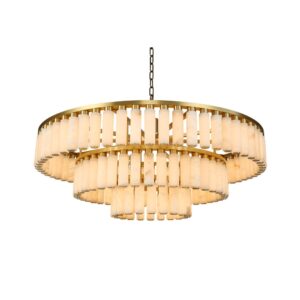 Luxury Alabaster Round Natural Marble Ceiling Chandelier with LED light strip for Hotel Living Room Banquet Hall Apartment Decor