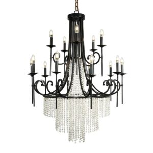 15 Bulbs American Cascading Wedding Decorative Industrial Vintage Lamp Shell Pendant Light Bronze Crystal Chandelier for Church