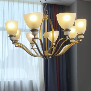 Factory Custom 8 Bulbs Elegant Brass Chandelier with Frosted Glass Shades a Stylish Lighting Fixture for Modern Spaces