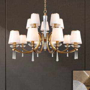 Custom Copper Factory price Modern Light Luxury Brass Chandelier White Glass Shade Rod Light for Dining Room living room