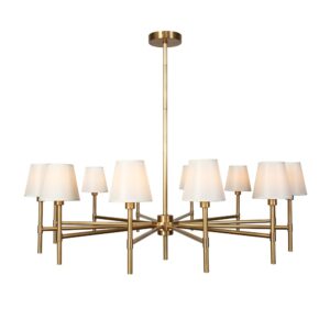 Modern Brass Chandelier for Hotel Project Dining Room Lighting Fixtures Fabric Shade Linear Multi-Light Rhodes Round Chandelier
