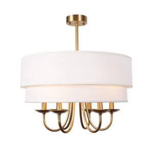 Factory Custom Copper Modern 6-light Drum Fabric Shade Chandelier Farmhouse Traditional Dining Room Candle Stick Chandeliers