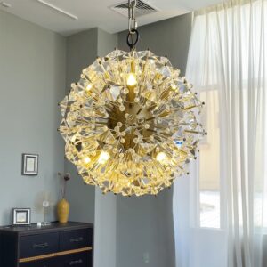 Custom Copper Modern Nordic Gold Floral Lamp Dandelion Shaped Fancy Crystal Chandelier Led Lighting Pendant Lamp