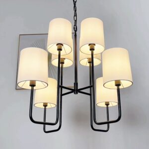 Factory price Nordic Unique Geometric Metal Ceiling Lamp Modern Brass fabric Pendant Light for Living Room Dining Room Bathroom