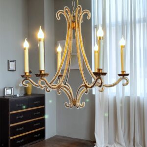 Custom Factory Iron Vintage Glass Bead Decorative Luxury Wedding Candle Pendant Lamps Ceiling Lights Indoor Chandelier