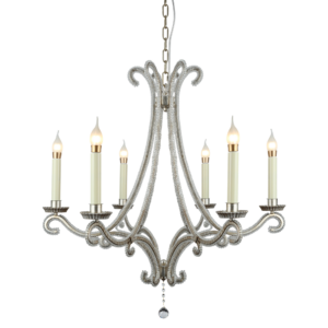 French Cast Metal Chandelier for Living Room Indoor Lighting Country Wrought Iron Lamp Bedroom Retro Silver Crystal Chandeliers