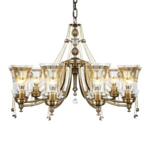 10 Bulbs New All-Copper American-Style Retro Chandelier Living Room Lamp European-Style Dining Bedroom Modern Simple and Elegant