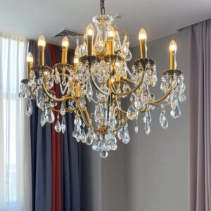 12 Bulbs American Style Vintage Copper Art Crystal Lighting Commercial Chandelier Restaurant Beauty Living Room Bedroom Light
