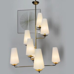 Manufacture Export Hallway Hotel Tapered Chandelier Pendant Lamp Linen Metal 8 Lights Hanging Light Style Brass Simple China