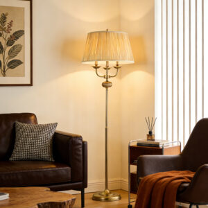 Vintage Style Brass Floor Lamp Gold fabric Standing Light Tall Pole Lamp Floor Lighting for Luxury Mansion Living Room