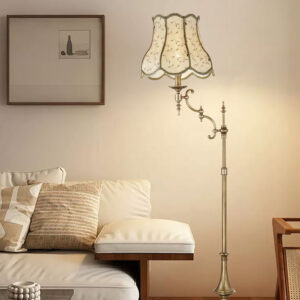 Copper fabric European Retro Floor Lamp Home Living Room Sofa Standing Lamp Bedroom Bedside Vertical High Legged Table Lamp