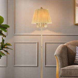 Custom Exclusive Brass fabric Floor Lamp Gold Standing Light Tall Pole Lamp Floor Lighting for Luxury Villa Penthouse Suite