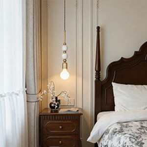 Custom Modern Copper marble LED Median Chandelier Pendant Light Hanging Lamp for Living Room