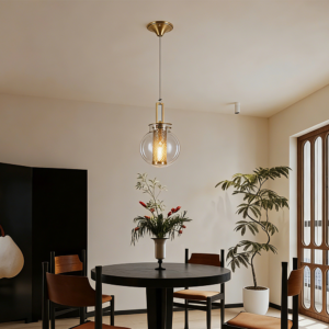 Adjustable Height Copper Vintage Gold Metal Glass Cage Lantern Pendant Light Dining Room Kitchen Farmhouse Pendant Lights