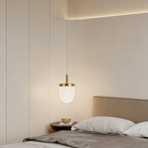 Copper glass Pendant Light for Bedroom Bedside Nordic Modern Minimalist Style Long Pendant Light for Master Bedroom and Study
