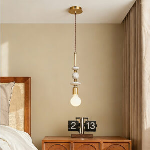 Polarlux Modern Geometric Pendant Light Brass Marble Beads Metal Rod Vertical Single Globe Dining Use 1-Year Warranty 360 Beam