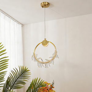 Copper Fixtures Hotel Chandelier Pendant Lamps Home Decor Modern Luxury Gold Round Ring Metal Crystal Chandelier
