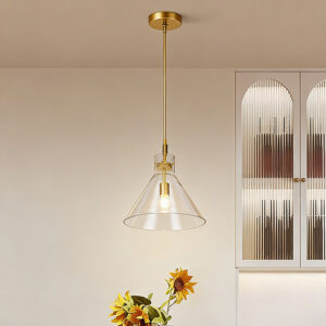 Copper Glass Single Head Lamp Nordic Style Indoor Decorative Hanging Pendant Light for Living Room Bedroom Dining Room