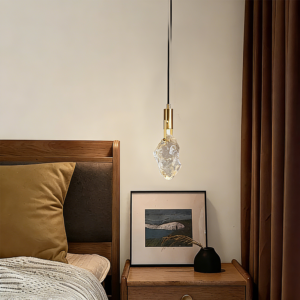 Copper Nordic-Style Crystal LED Chandelier Adjustable Height Dimmable Eye Caring Minimalist Luxurious Long Bedside