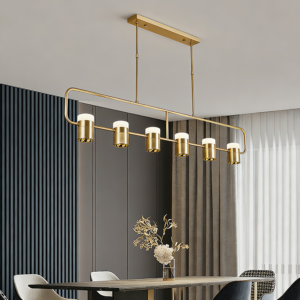 Copper Nordic Creative Postmodern LED Chandelier Long Minimalist Lighting Fixture for Home Bar Restaurant Counter Dining Room