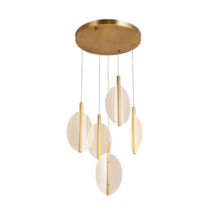 Copper Modern Round Simple Living Room Bedroom LED Pendant Lamp Scandinavian Villa Duplex Rotating Decorative LED Chandelier