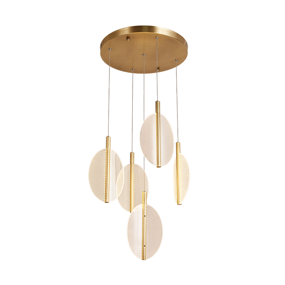 Copper Modern Round Simple Living Room Bedroom LED Pendant Lamp Scandinavian Villa Duplex Rotating Decorative LED Chandelier