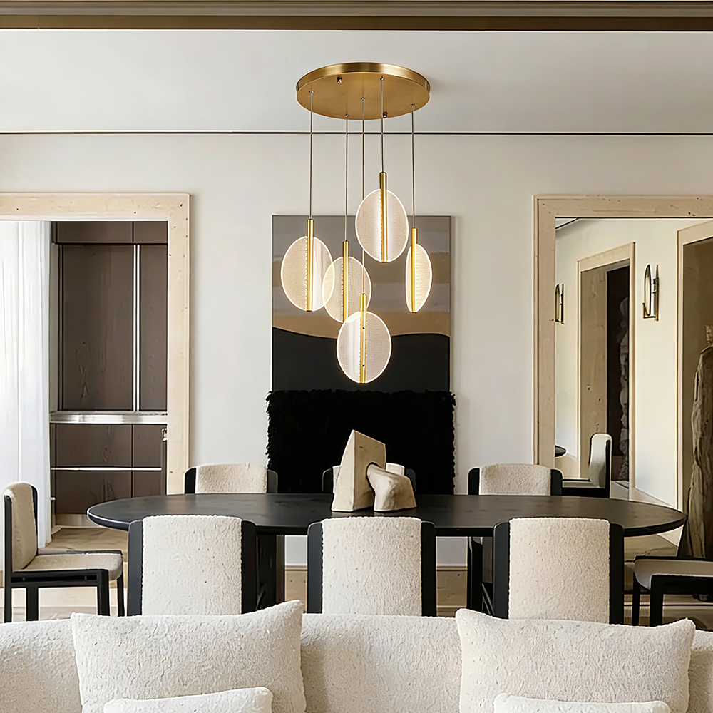 Copper Modern Round Simple Living Room Bedroom LED Pendant Lamp Scandinavian Villa Duplex Rotating Decorative LED Chandelier - Image 2