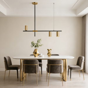 Copper Simple Nordic Style Gold Ang Black Color Decorative Dinner Room Restaurant Long Chandelier with COB Sport Light