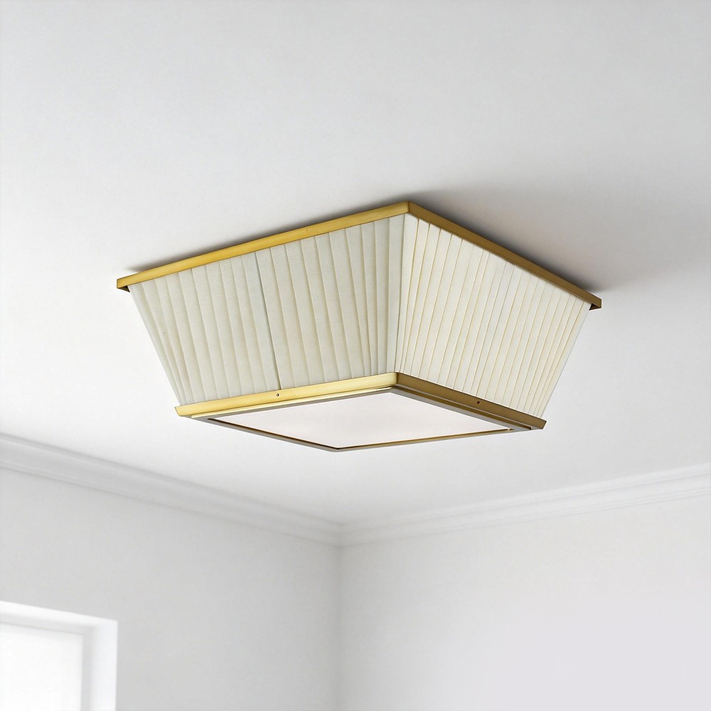 Copper fabric Modern Surface Mounted Indoor square Chandelier Ceiling LED Lamps Plafond for Home Decoration