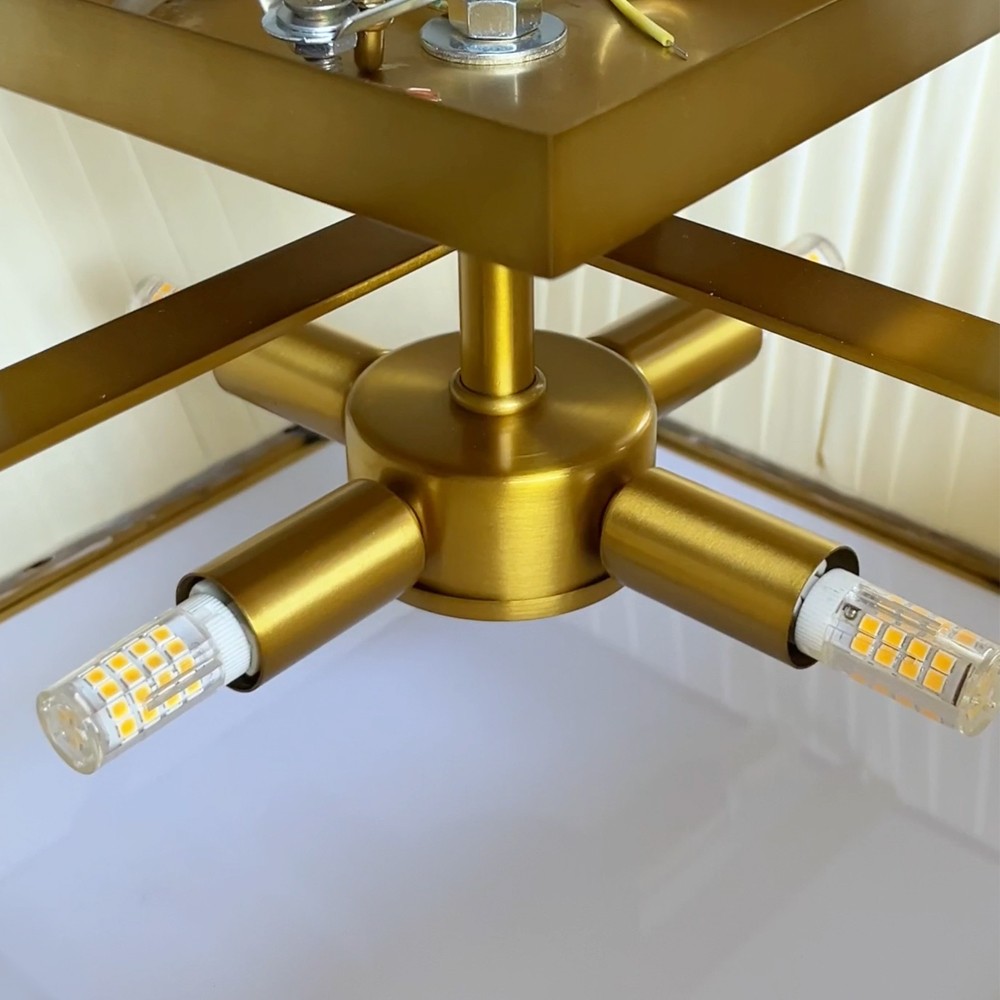 Copper fabric Modern Surface Mounted Indoor square Chandelier Ceiling LED Lamps Plafond for Home Decoration - Image 5
