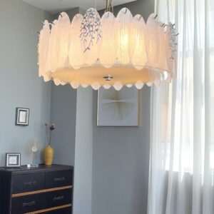 Iron Ceiling light Nordic Luxury Hotel Dining Room Pendant Chandelier Modern Feather Glass Crystal Light for Home Decor