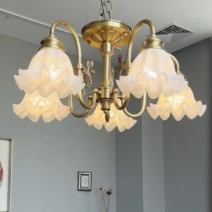 Copper ceiling Light Chandelier Postmodern Gold Metal Blown Glass Indoor Designer Lily Chandelier for Living Room Bedroom