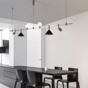Minimalist Vintage Gold Chandelier Multi-Head Dimmable LED Customizable Brass Track Lighting for Restaurant