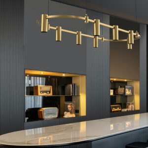 New Design Led Pendant Light Gold Rectangular Round Rail Luxury Modern Modular Multi-head Lamp Brass Chandelier for Dining Room