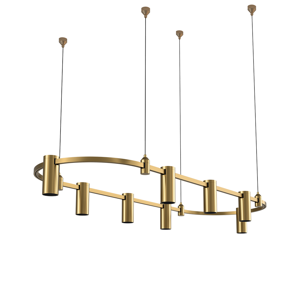 New Design Led Pendant Light Gold Rectangular Round Rail Luxury Modern Modular Multi-head Lamp Brass Chandelier for Dining Room - Image 3