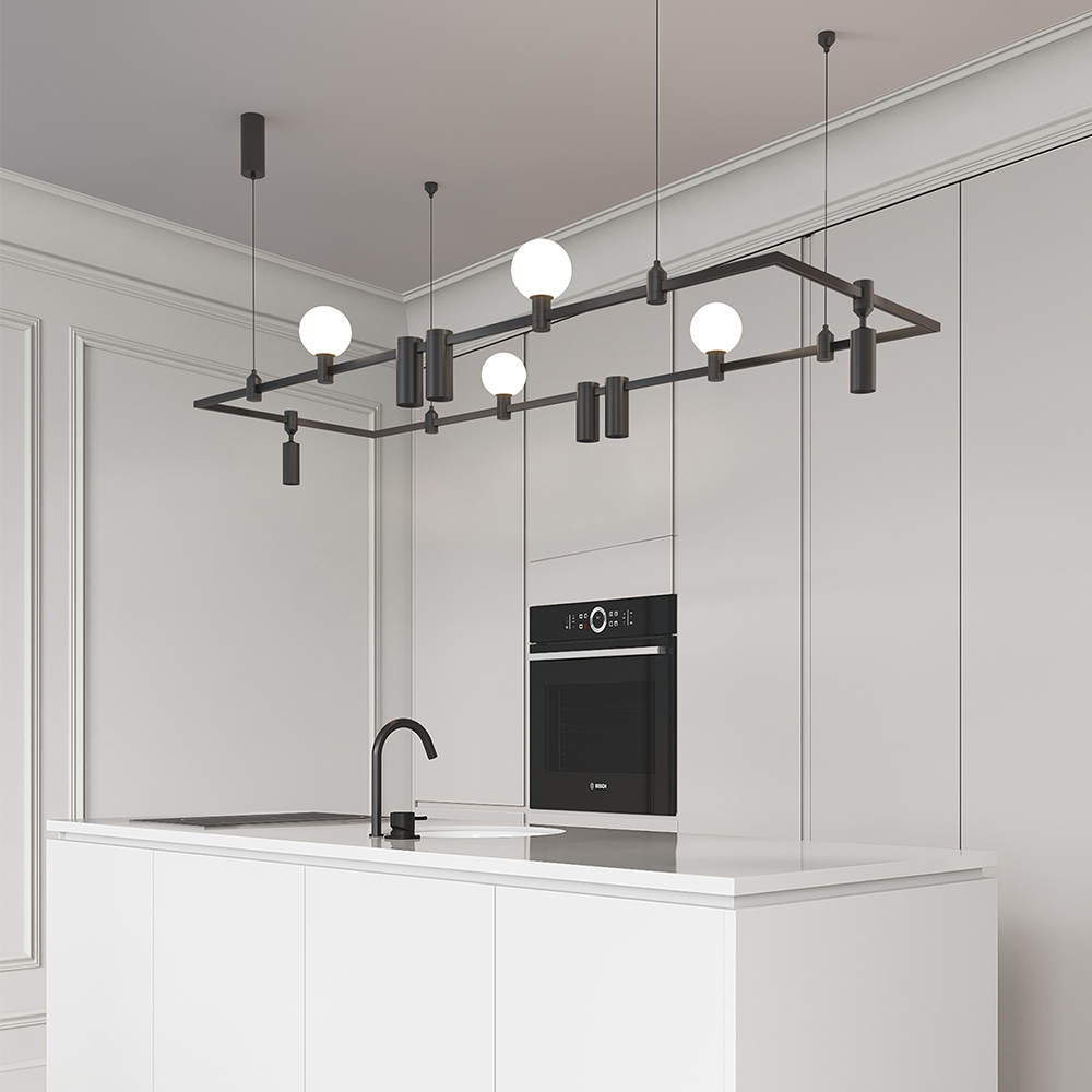 Copper Customized LED Brass Chandelier with Retro Decorative Lighting Glass Ball and Track Lights for Hotel Apartment Restaurant