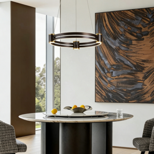 Copper New Design Living Room Led Ring Acrylic Lamp Round Hanging Chandelier Modern Hotel Circle Line Pendant Light