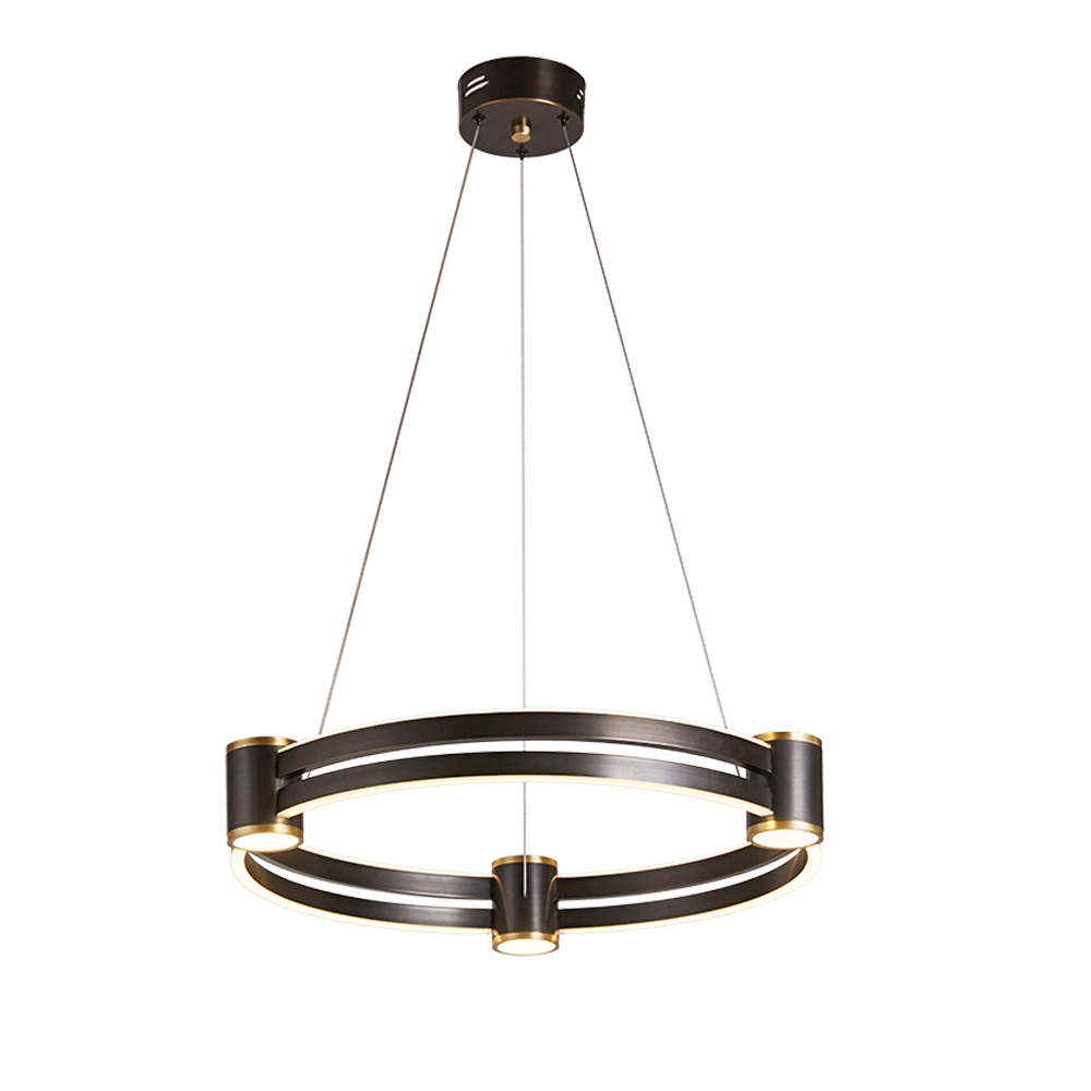 Copper New Design Living Room Led Ring Acrylic Lamp Round Hanging Chandelier Modern Hotel Circle Line Pendant Light - Image 2