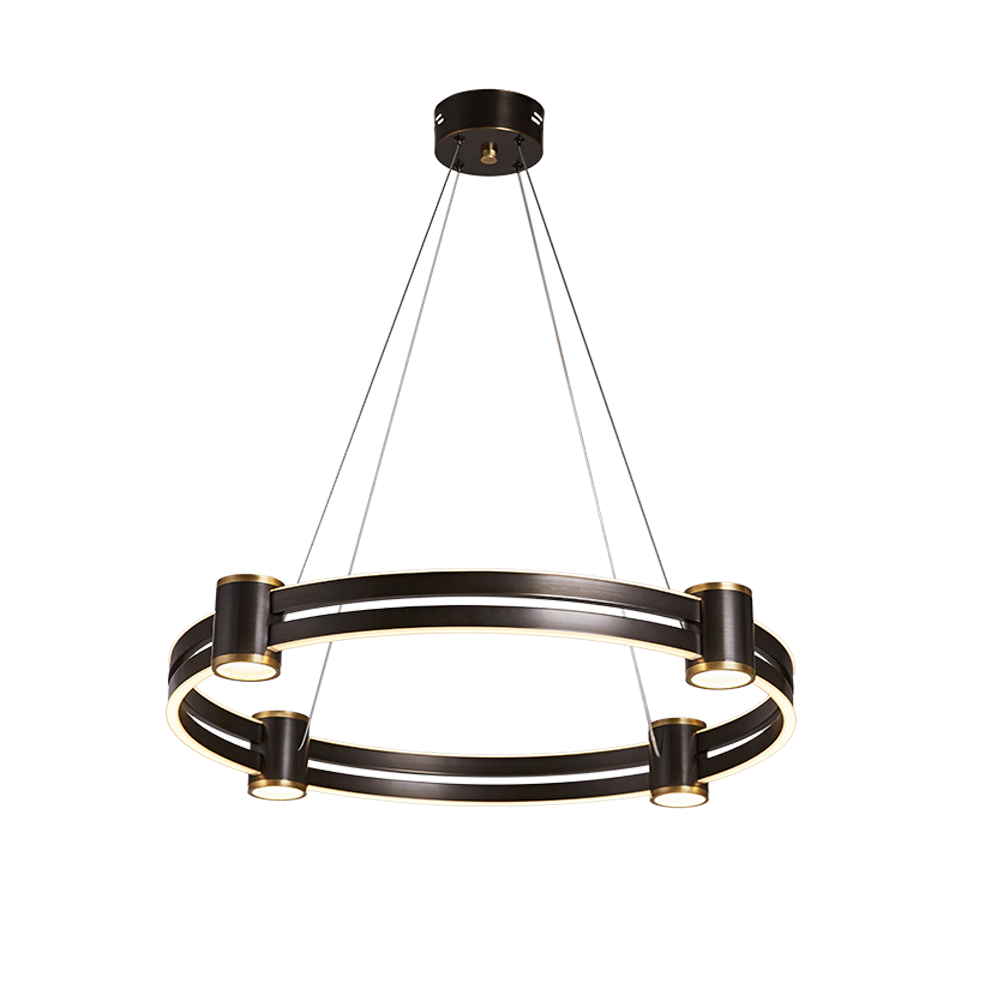 Copper New Design Living Room Led Ring Acrylic Lamp Round Hanging Chandelier Modern Hotel Circle Line Pendant Light - Image 3