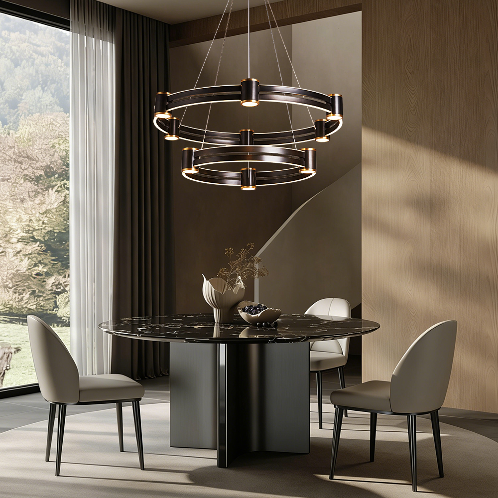 Copper New Design Living Room Led Ring Acrylic Lamp Round Hanging Chandelier Modern Hotel Circle Line Pendant Light - Image 4